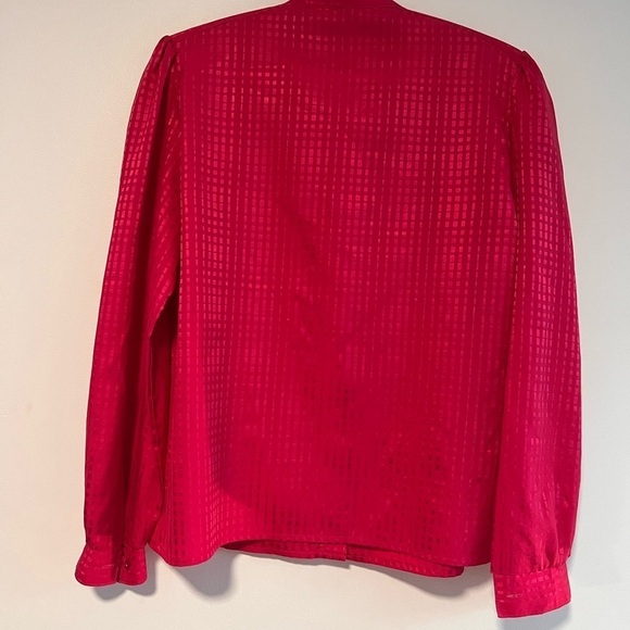Vintage 80s Hot Pink Barbiecore Bow Tie Blouse St Michael UK Puff Shoulder Sz 14 - Picture 6 of 9